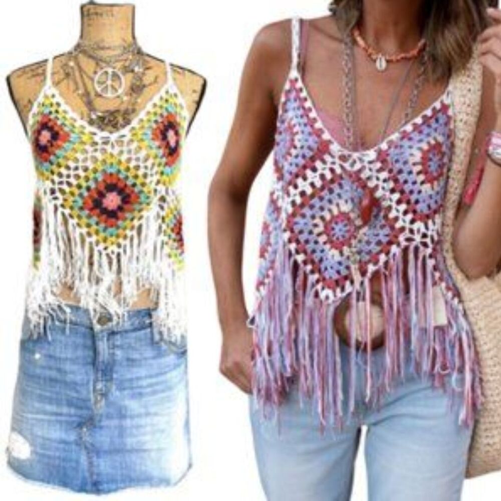 NEW - Vivid Importers NY Crochet Crop Top Festival boho - Picture 13 of 13
